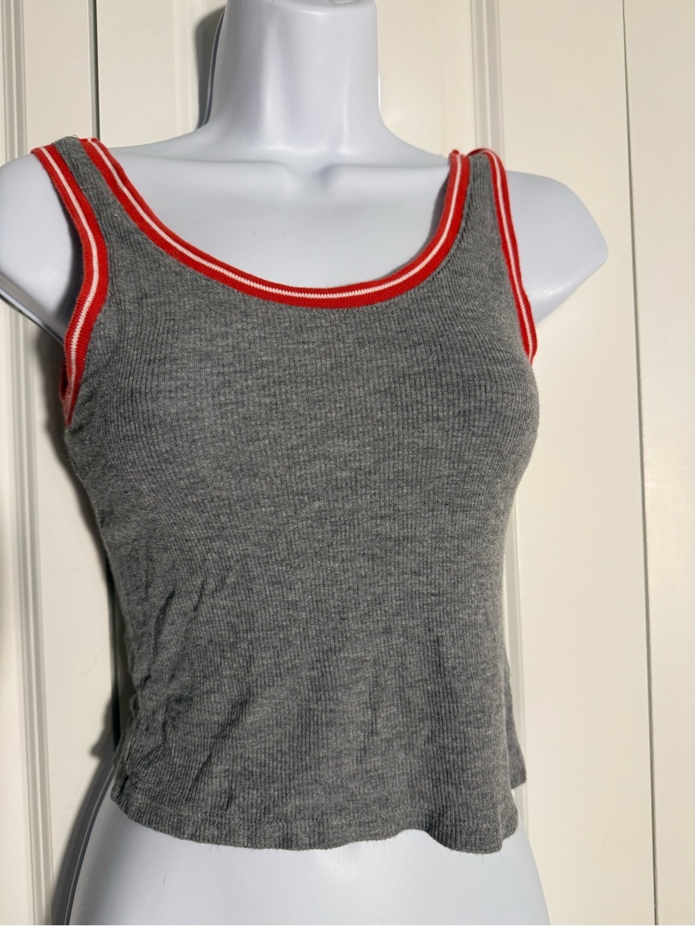 Aeropostale Gray Ribbed Tank with Red Trim